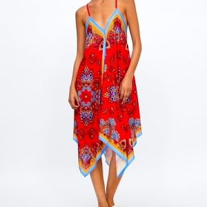 Zara - Asymmetrical Red Paisley Hankerchief Dress - Size Medium